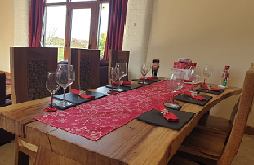The dining table by the picture window
